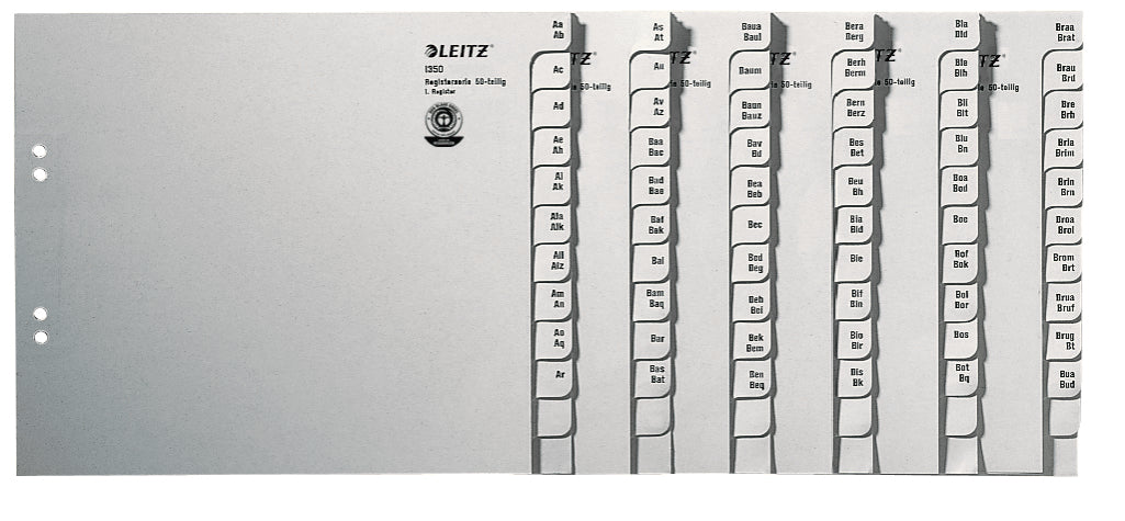Leitz Teilregister – für A4 überbreit, halbe Höhe, Papier, A–Z, grau, alpha