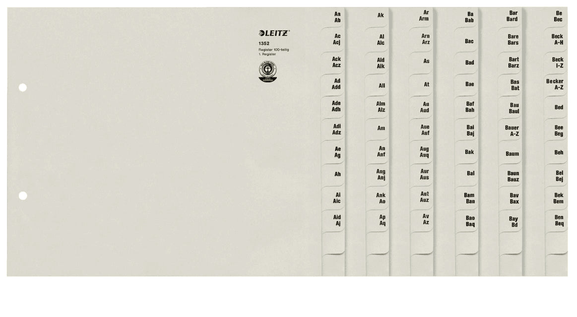 Leitz Register – für A4 überbreit, Papier, A–Z, grau