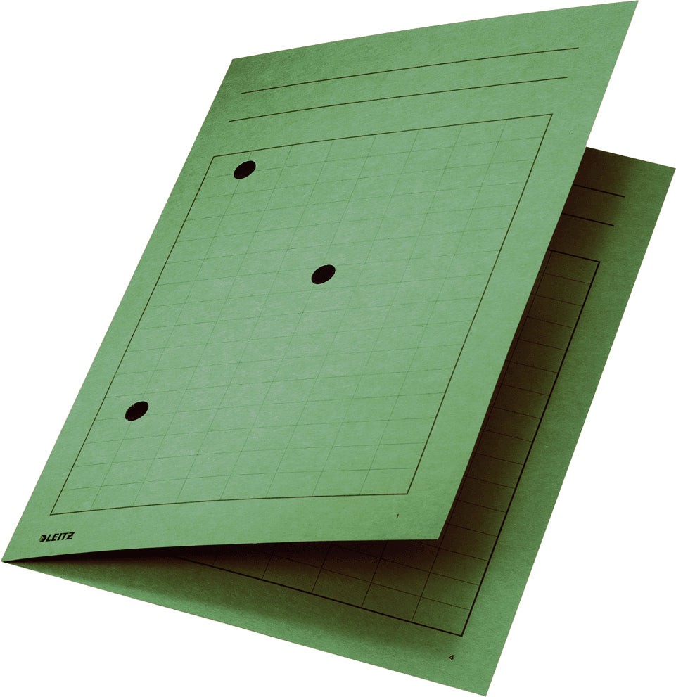 Leitz Dokumentenmappe für A4 – Karton, Grün, 4-seitiger Gitterdruck, 3 Schaulöcher