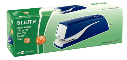 Leitz NeXXt 5532 – Elektrischer Hefter, geschlossene Heftung, Springfachmechanik, Einlegetiefe 10 mm, Blau