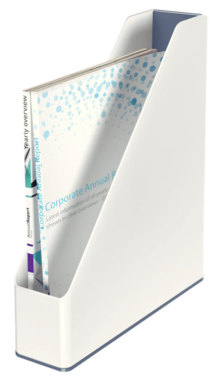 Leitz WOW Stehsammler – für A4, weiss/blau, Polystyrol (PS), B 73 × H 318 × T 272 mm