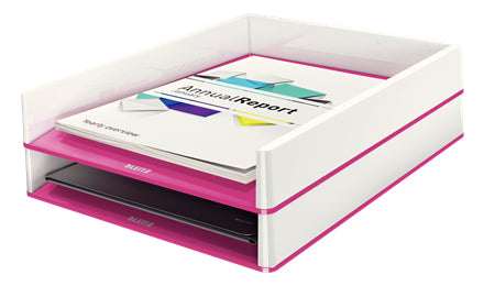 Leitz WOW – Briefkorb für A4, Polystyrol (PS), Weiss/Pink, Hochglänzend, 267 × 49 × 336 mm