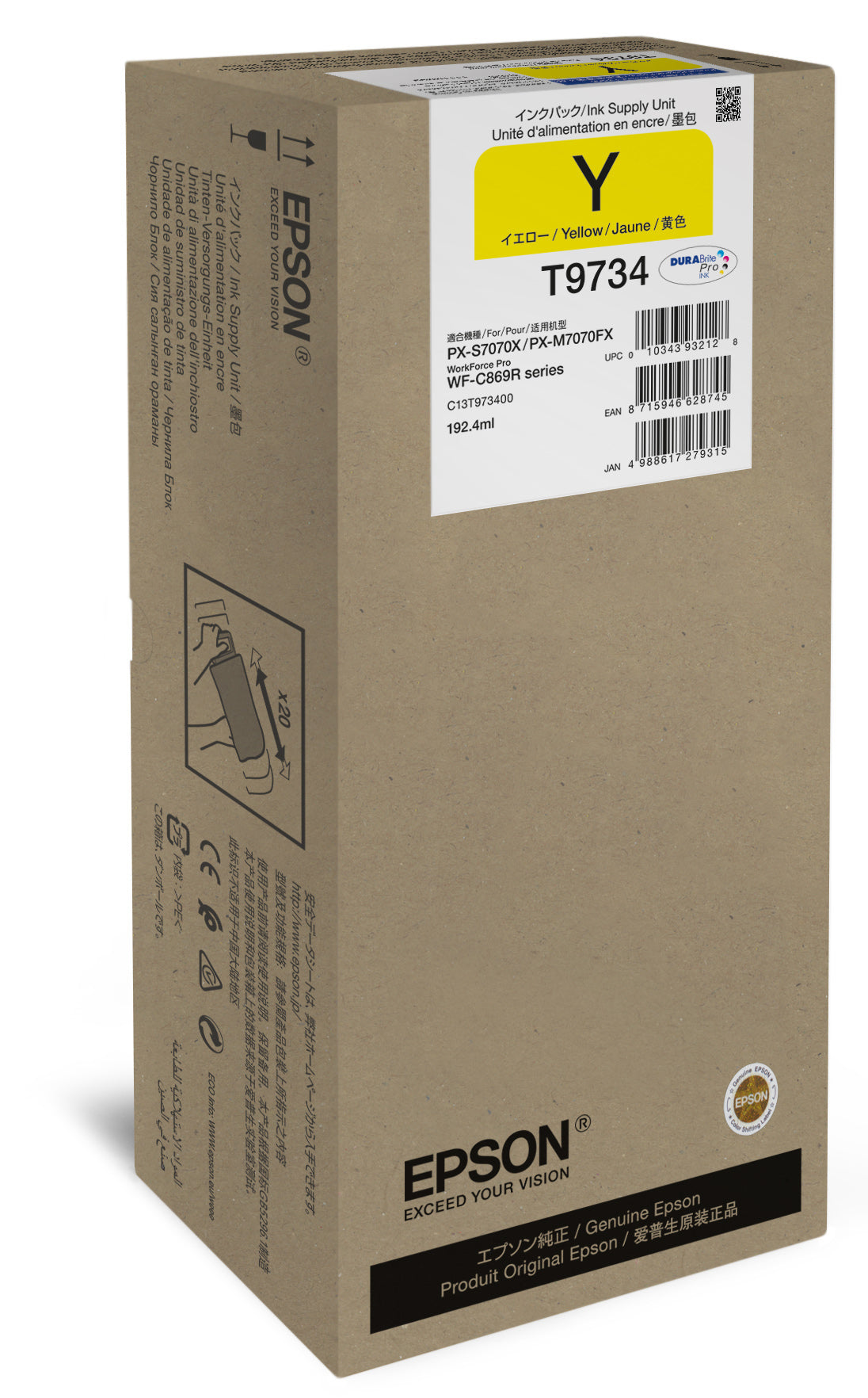 Epson Tintenpatrone T9734, Gelb, 22'000 Seiten – für Tintenstrahldrucker/Multifunktionsgeräte
