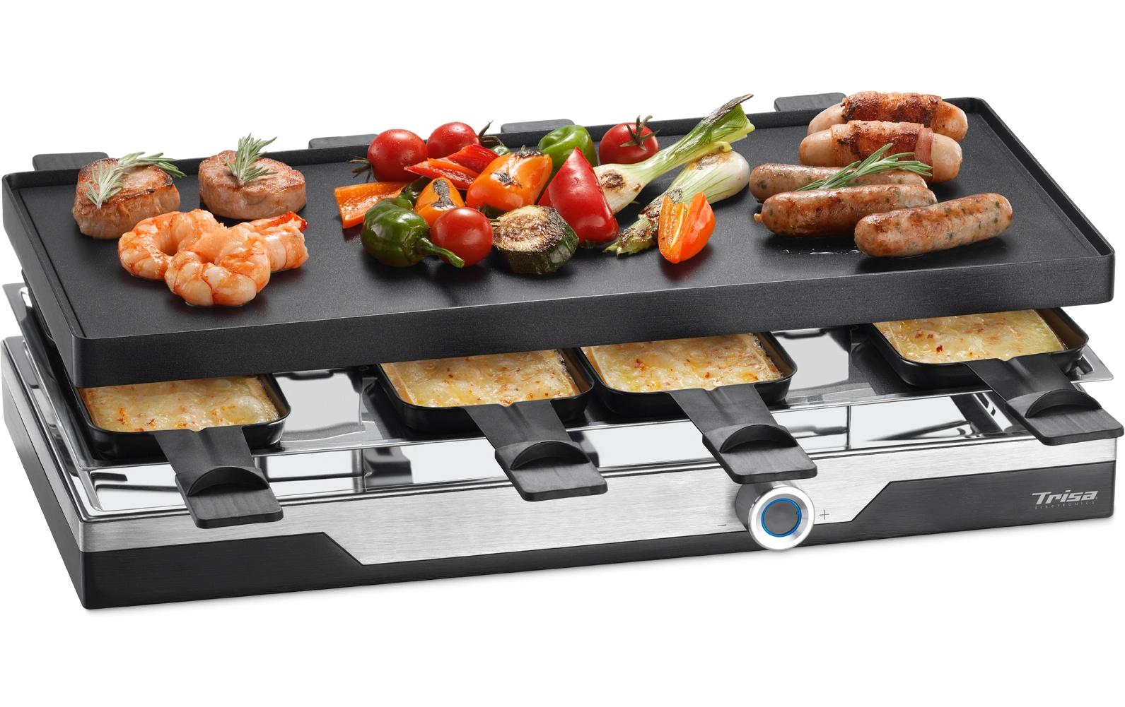 Trisa Electronics Trisa Raclette-Grill Premium – 8 Personen, 1500 W, Aluguss-Grillplatte – Edelstahl