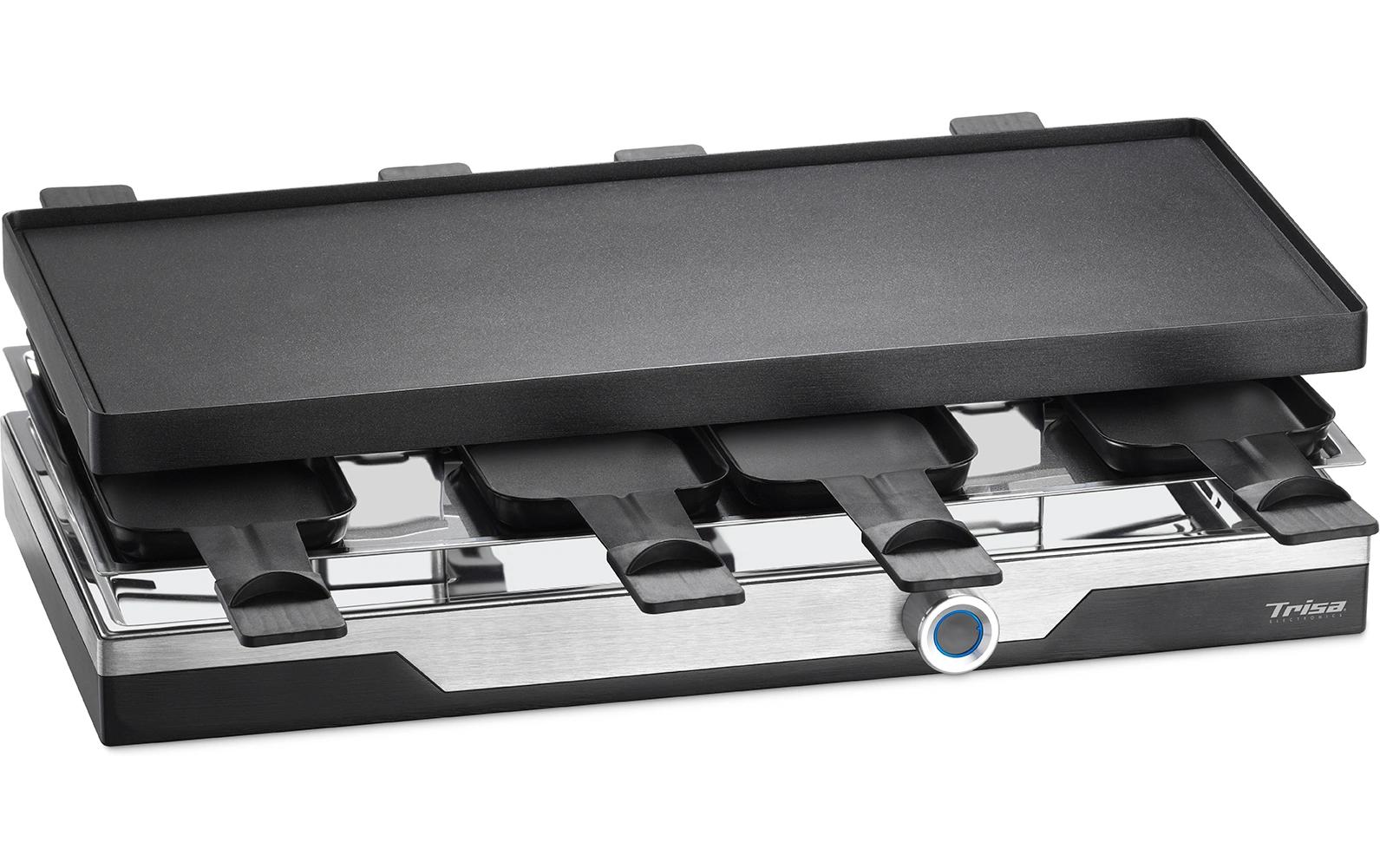 Trisa Electronics Trisa Raclette-Grill Premium – 8 Personen, 1500 W, Aluguss-Grillplatte – Edelstahl