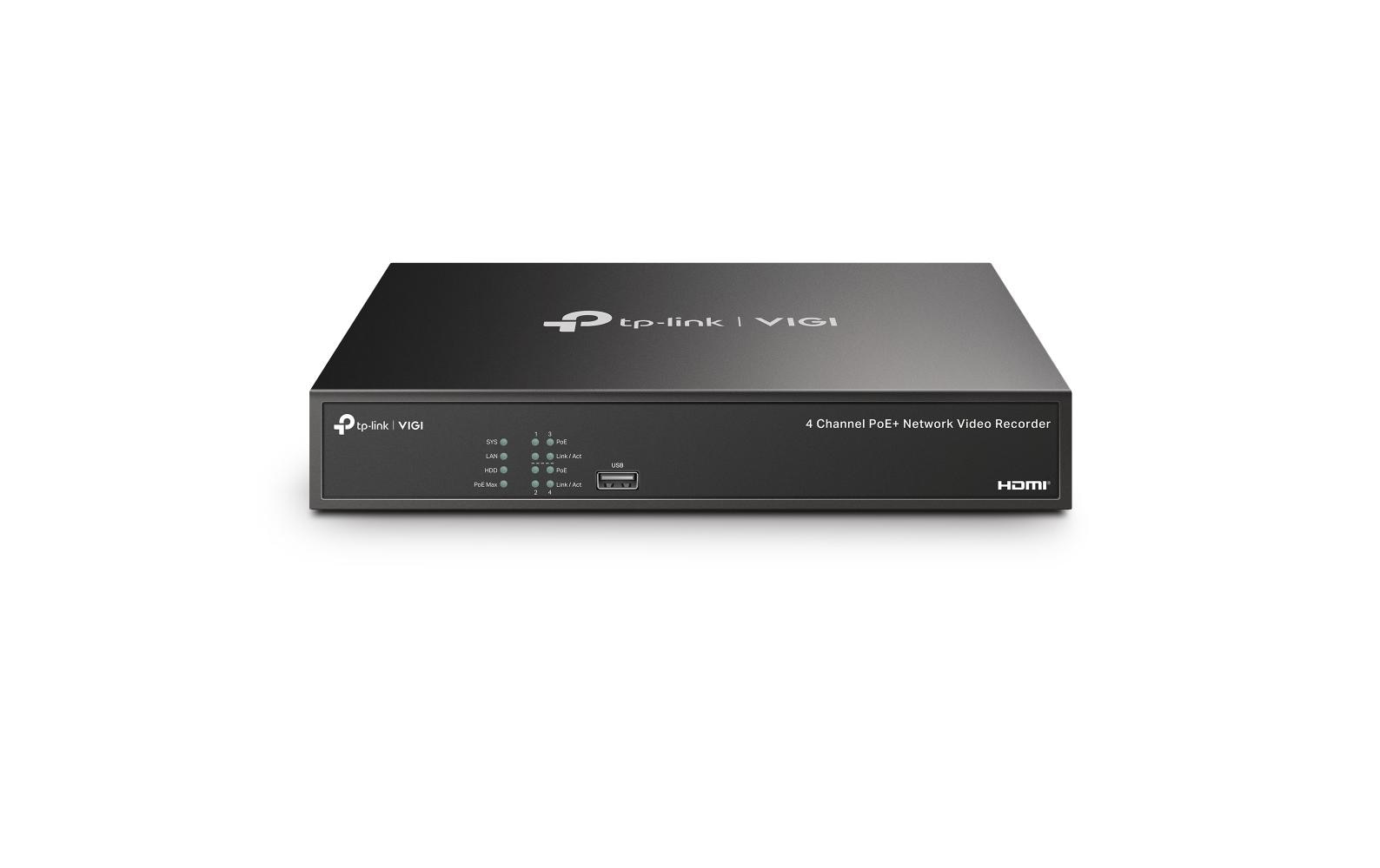 TP-Link VIGI NVR – 4 Kanäle, PoE+ 30 W, 4 PoE-Ports, für ONVIF