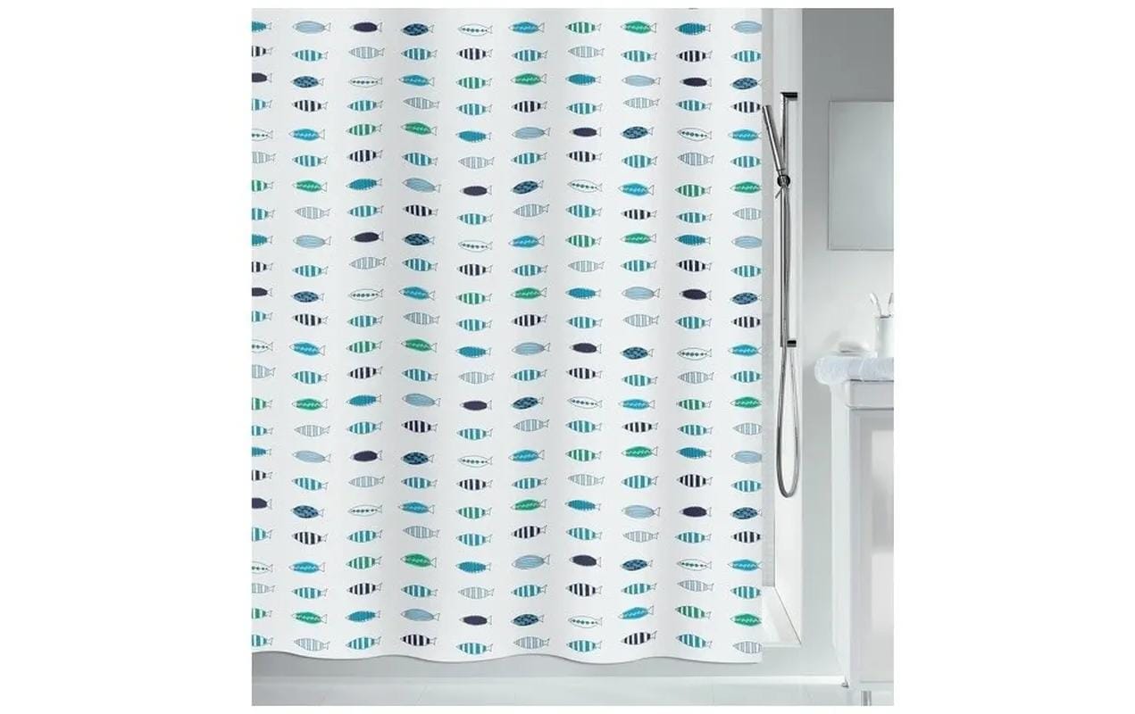 Spirella Duschvorhang Santorini – 180×180 cm, Polyester, mit Ringen, Blau