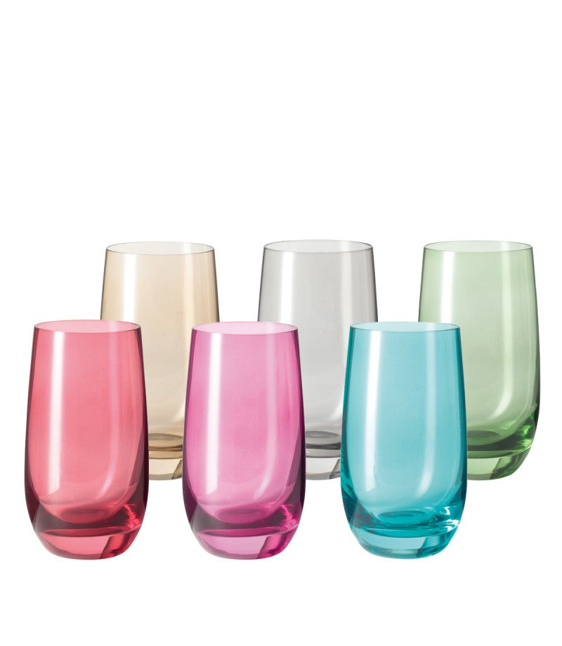 LEONARDO Sora Trinkglas – 0,39 l, Kalk-Natron-Glas, Mehrfarbig, Spülmaschinenfest, 6 Stück