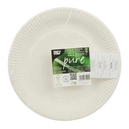 Papstar Teller, Papier/Karton, Rund – Ø 26 cm – weiss – 25 Stk.