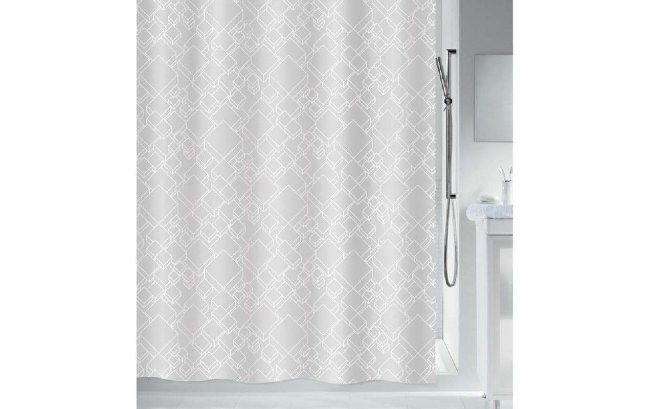Spirella Duschvorhang – 180×180 cm, Polyester, mit Ringen, Weiss, gemustert