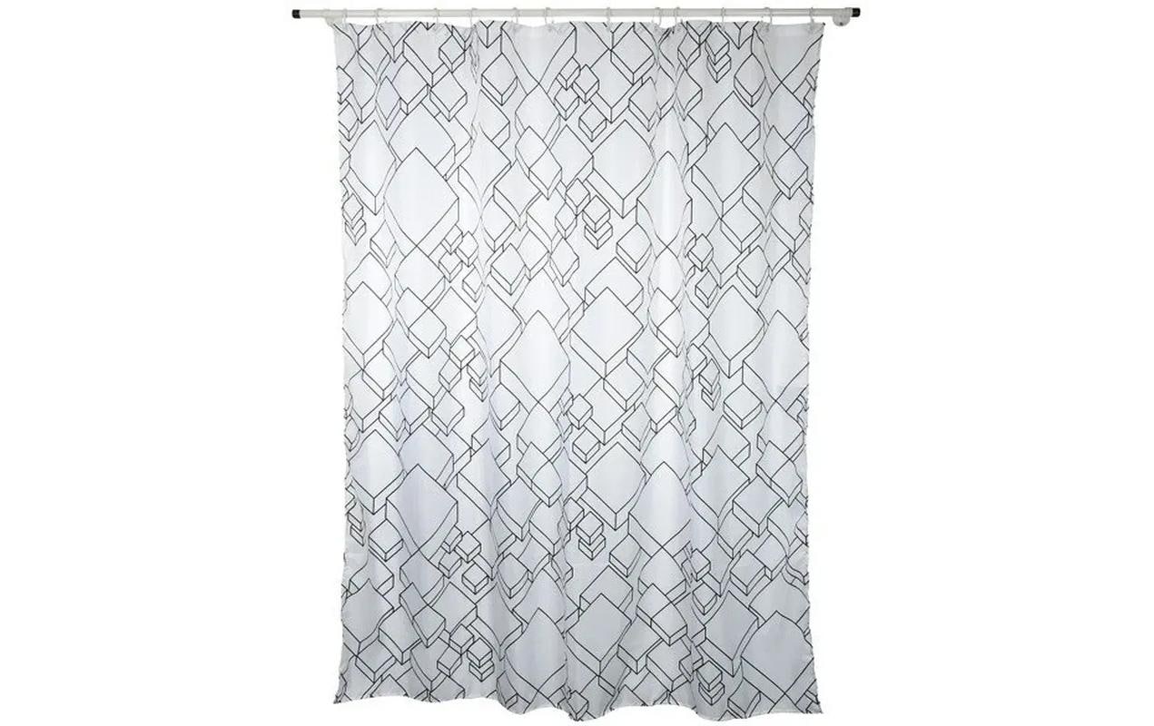 Spirella Duschvorhang – 180×180 cm, Polyester, mit Ringen, Weiss, gemustert
