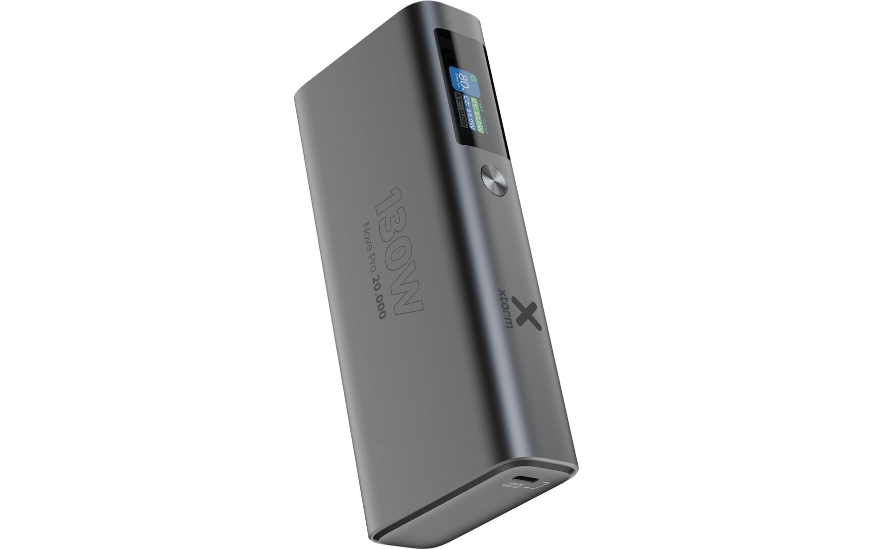 Xtorm Powerbank 20000 mAh, PD 100 W, 2× USB-C, 1× USB-A, für Smartphones, Grau