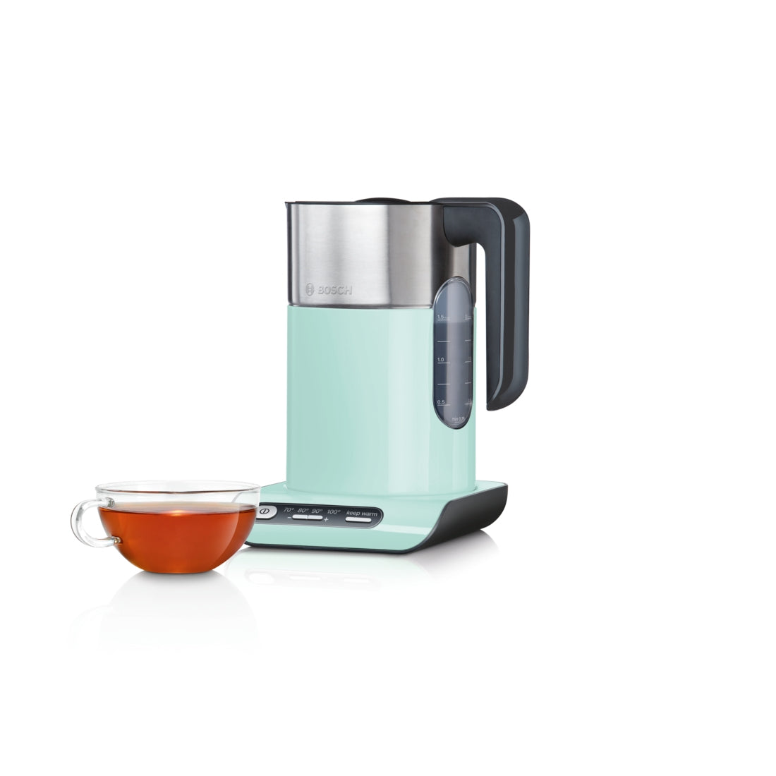 Bosch Wasserkocher TWK8612P – 1,5 l – Temperaturwahl – Türkis/Schwarz