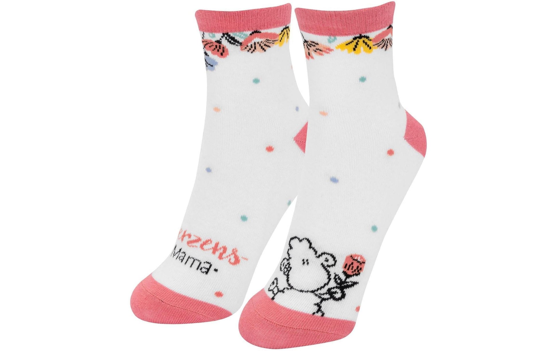 Sheepworld Zaubersocken Herzensmama – Grösse 36–40, Rosa/Weiss, 80% Baumwolle/15% Nylon/5% Elasthan