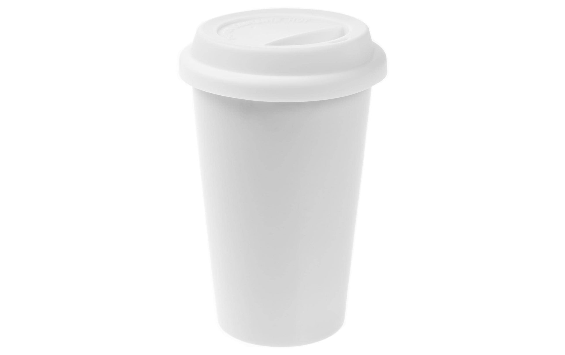FTM Kaffeetasse To-go – 300 ml, H 15,0 cm, Porzellan, Weiss, mit Deckel, doppelwandig, für Sublimation