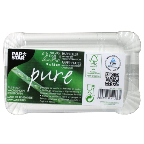 Papstar Teller pure, Papier, rechteckig – 9 × 15 cm – FSC – 250 Stk.