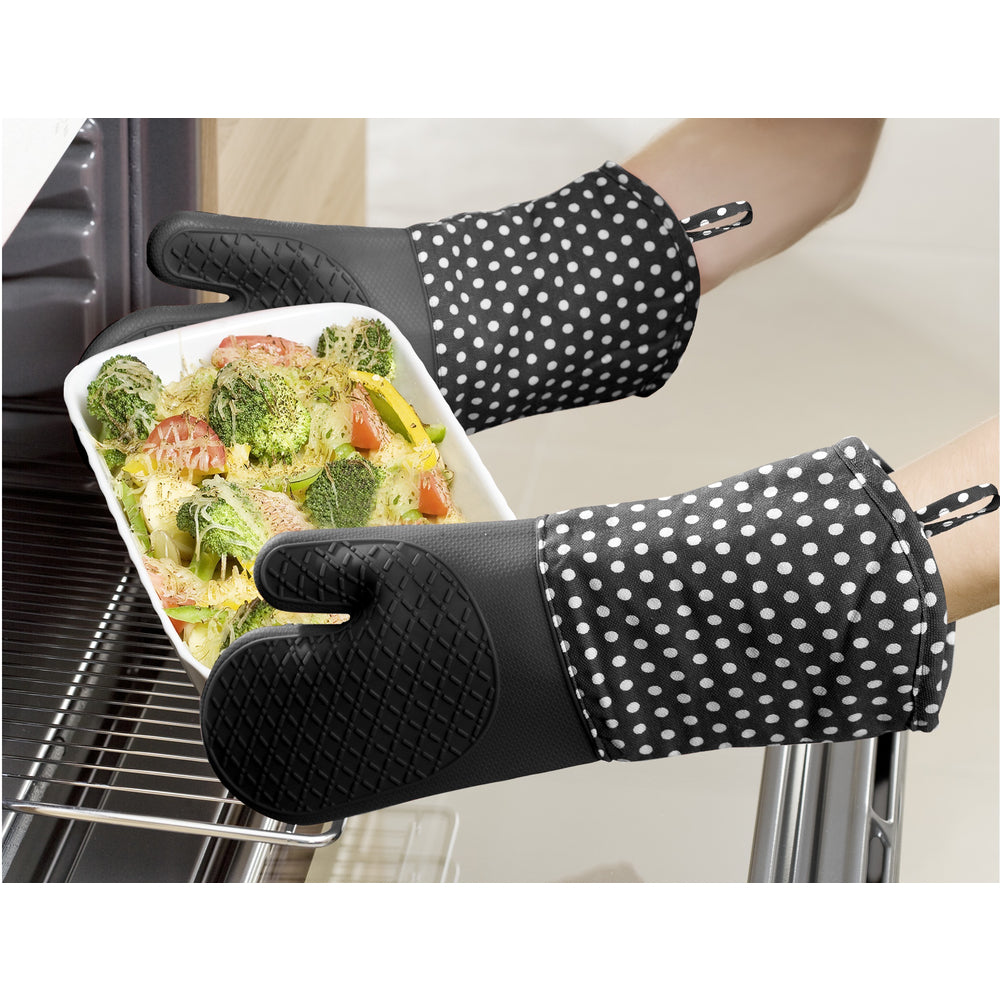 WENKO Topfhandschuhe 18,5 × 37,5 cm, Baumwolle/Silikon, rutschfest, schwarz, 2 Stk.