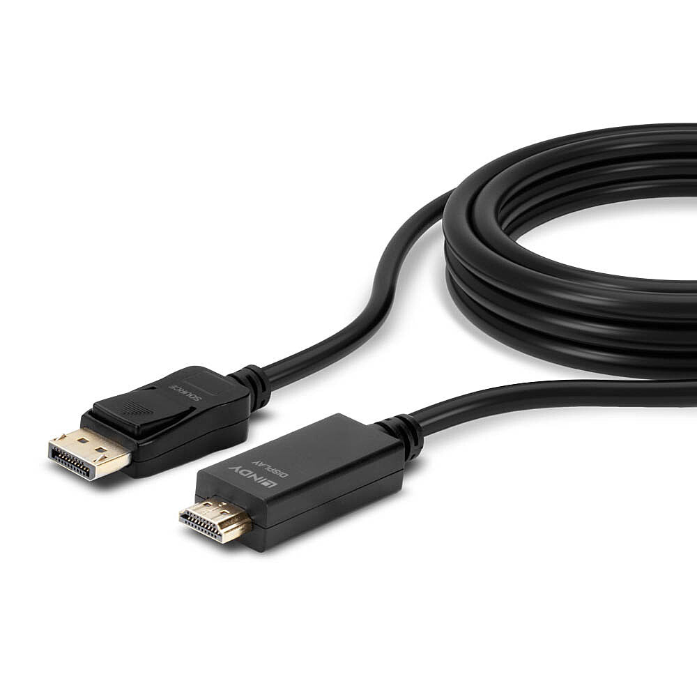 Lindy DisplayPort (Stecker) auf HDMI (Stecker) Adapter, DP 1.2, 4K@30 Hz, 3 m, passiv, 36923