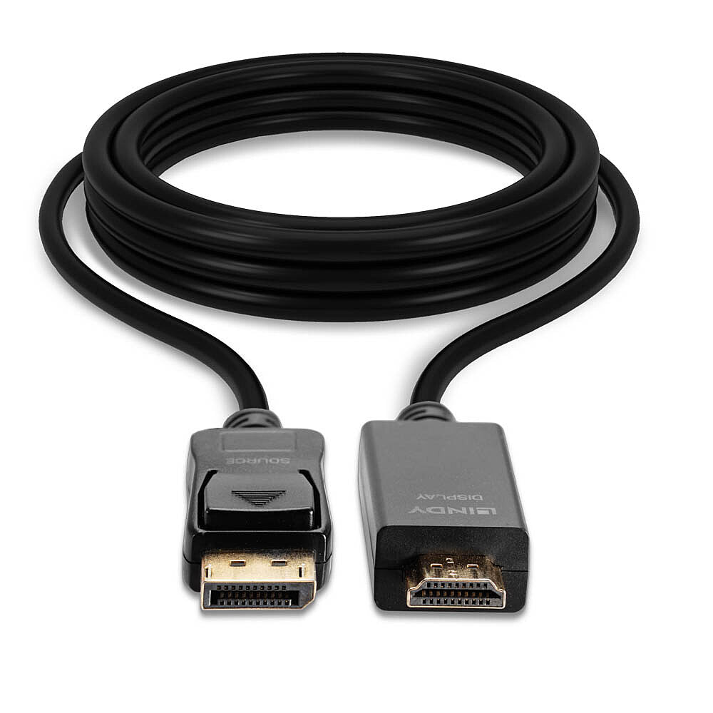 Lindy DisplayPort (Stecker) auf HDMI (Stecker) Adapter, DP 1.2, 4K@30 Hz, 1 m, passiv