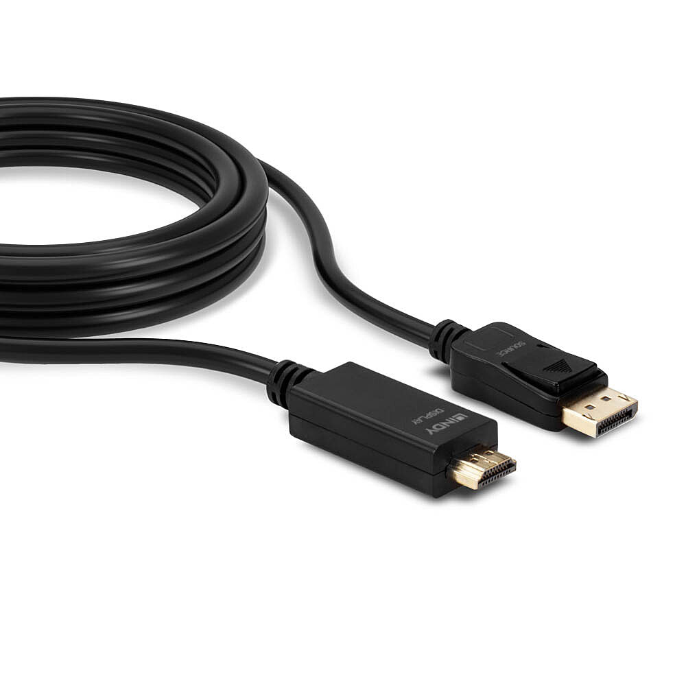 Lindy DisplayPort (Stecker) auf HDMI (Stecker) Adapter, DP 1.2, 4K@30 Hz, 1 m, passiv