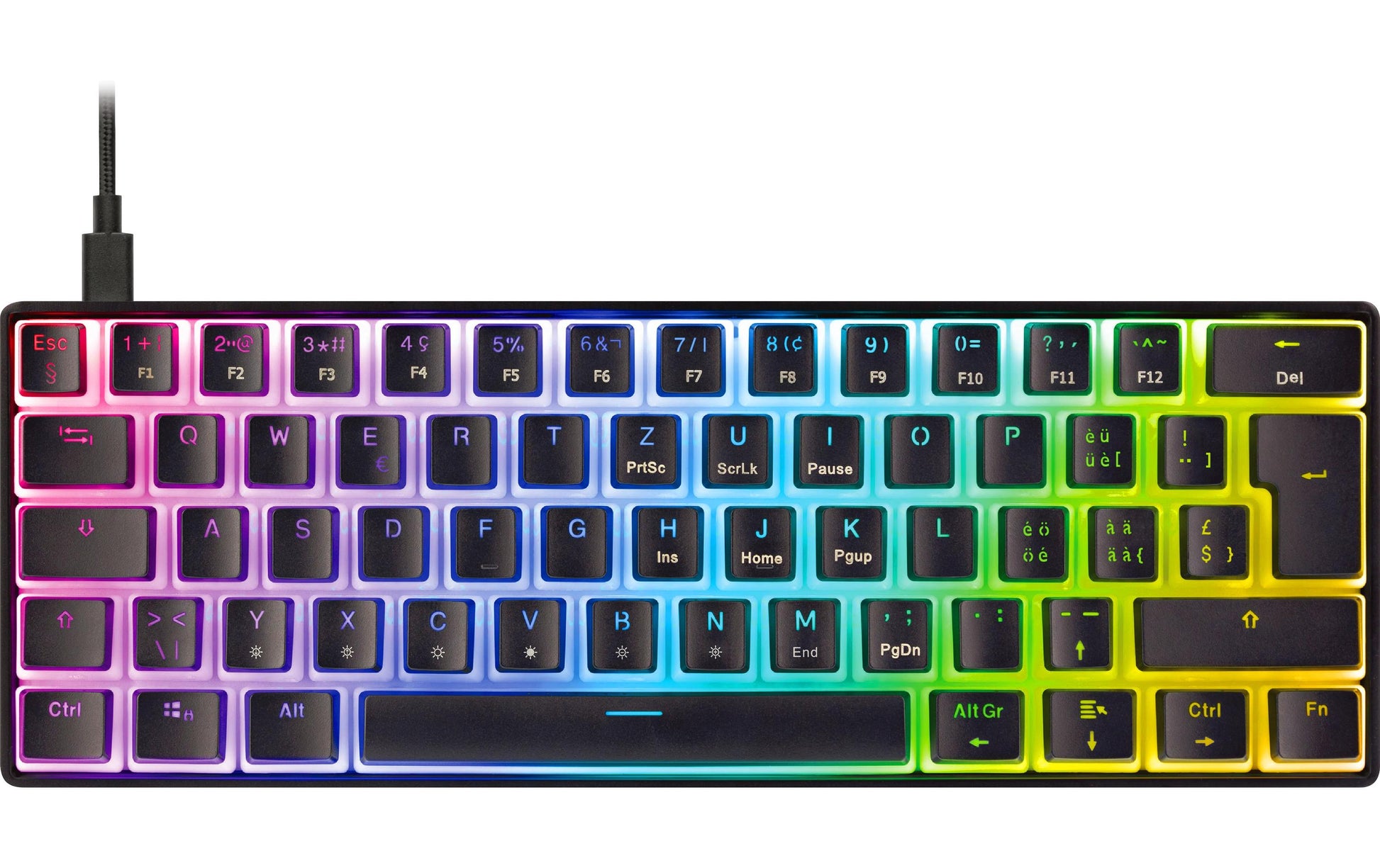 Deltaco Gaming GAM-075V2 – Gaming-Tastatur 60% – Mechanisch – USB-C – RGB – QWERTZ (CH) – Schwarz