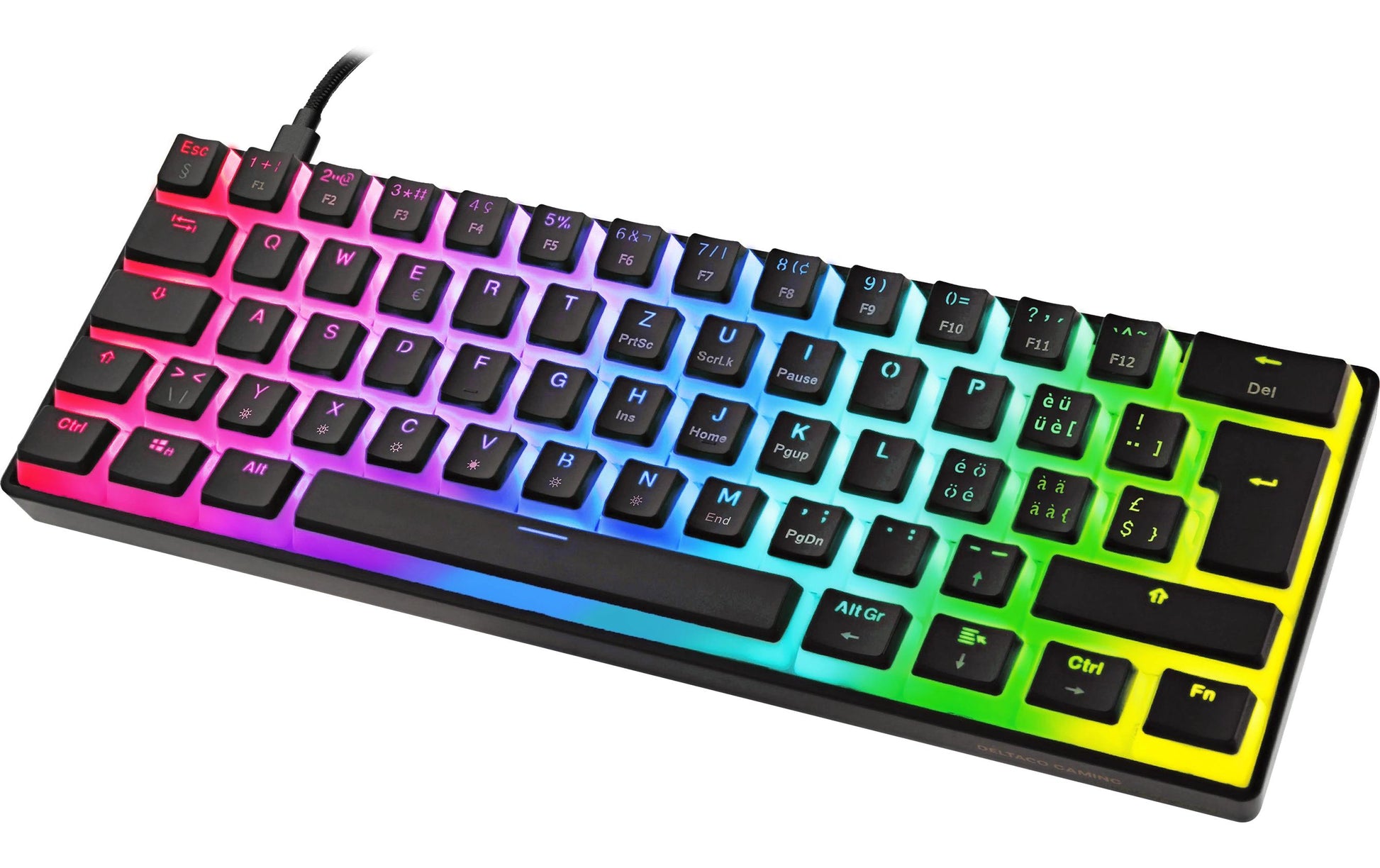 Deltaco Gaming GAM-075V2 – Gaming-Tastatur 60% – Mechanisch – USB-C – RGB – QWERTZ (CH) – Schwarz