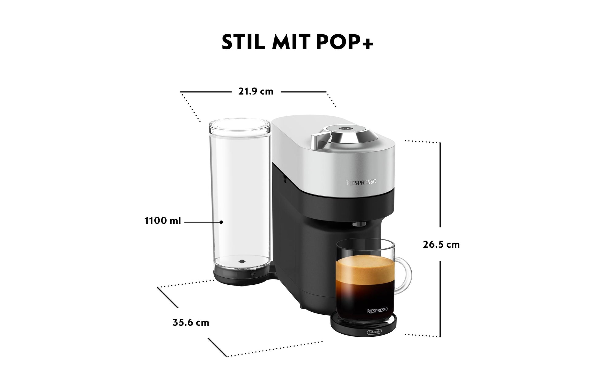 De’Longhi Vertuo Pop+ ENV95.S Kapselmaschine – für Nespresso-Kapseln, 1,1 l, Silber