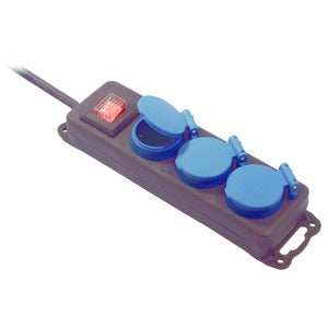 Bachmann Gartenstromverteiler, 3×T13, IP44, 1,5 m, mit Schalter, H07RN-F 3G1,5 mm², Klappdeckel – Schwarz