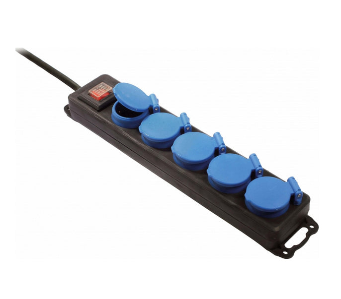 Bachmann Steckdosenleiste, 5×T13, mit beleuchtetem Schalter, 4,5 m, Klappdeckel, H07RN-F 3G1,5 mm², IP44