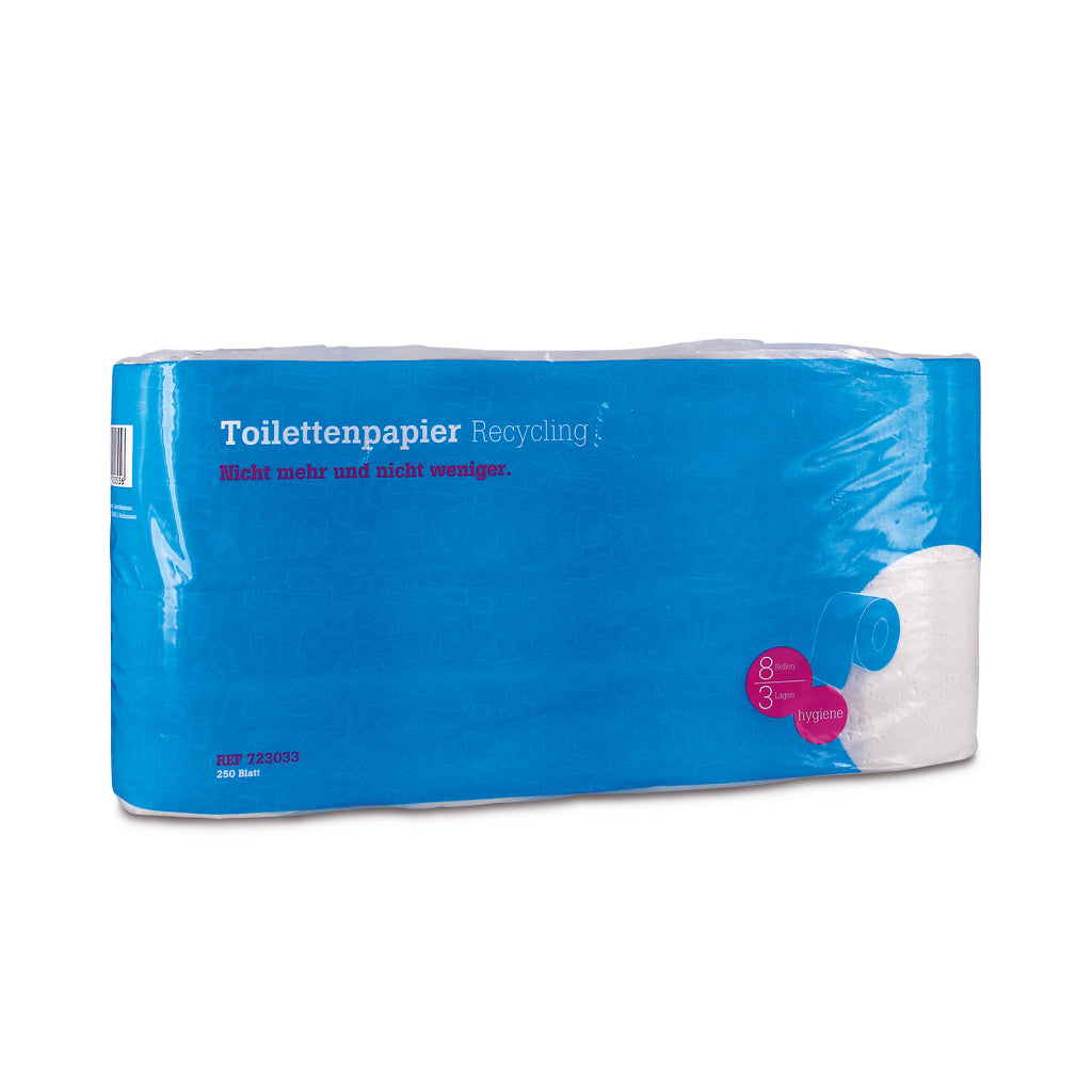 Hartmann Toilettenpapier – 3-lagig, Recycling, Rollenlänge 29 m, 250 Blatt/Rolle – 8 Rollen