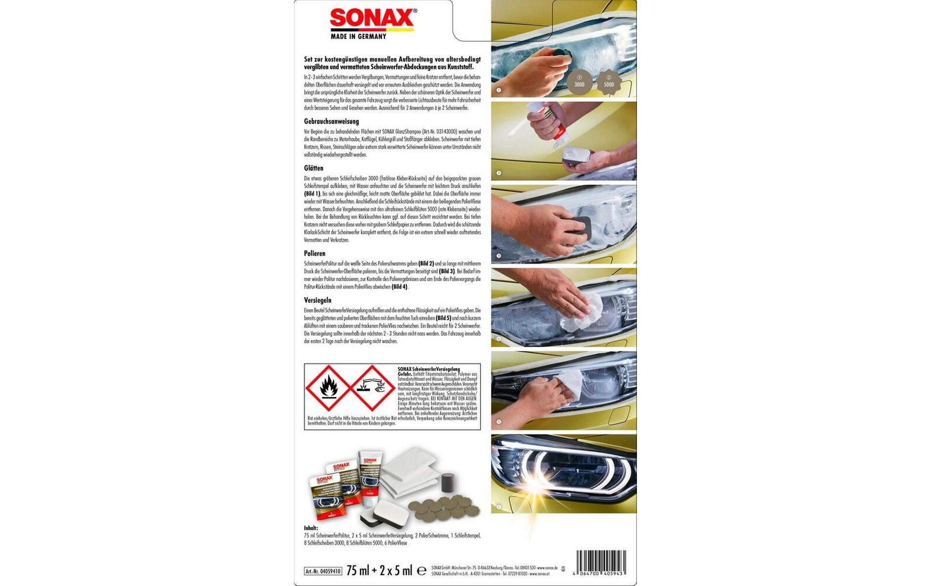 Sonax Scheinwerfer-Aufbereitungs-Set – für Kunststoff