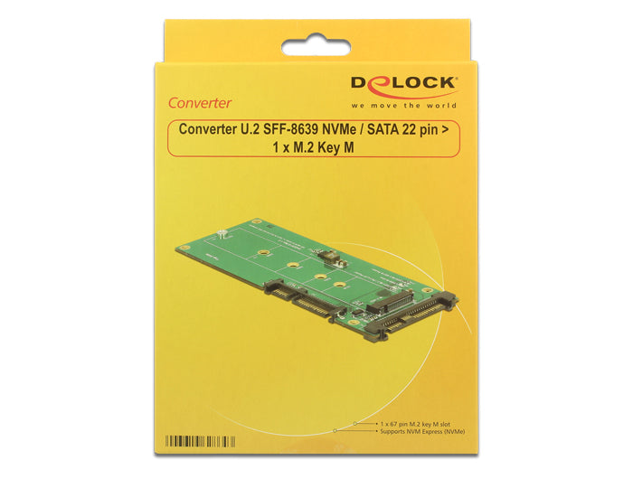 DeLOCK 62864 Adapter U.2/SATA zu M.2 – 6 Gbit/s, M.2 Key-B, für NVMe M.2 oder SATA M.2 – Schwarz/Grün