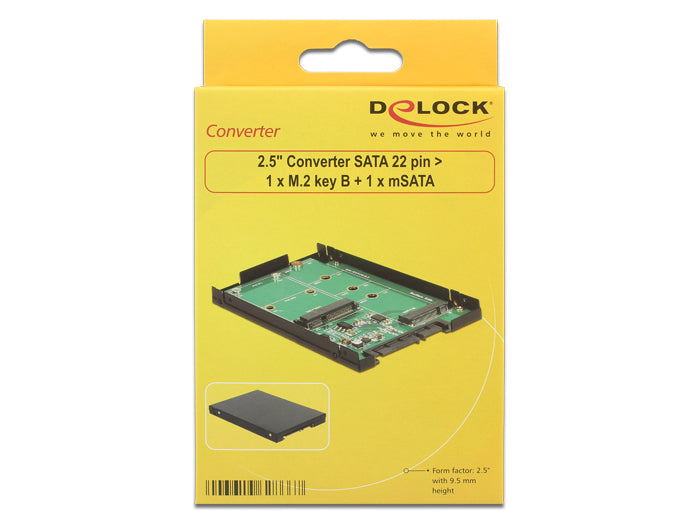 DeLOCK 62866 Adapter M.2/mSATA zu SATA – 6 Gbit/s, 2,5" Gehäuse 9,5 mm, für M.2 (SATA) und mSATA