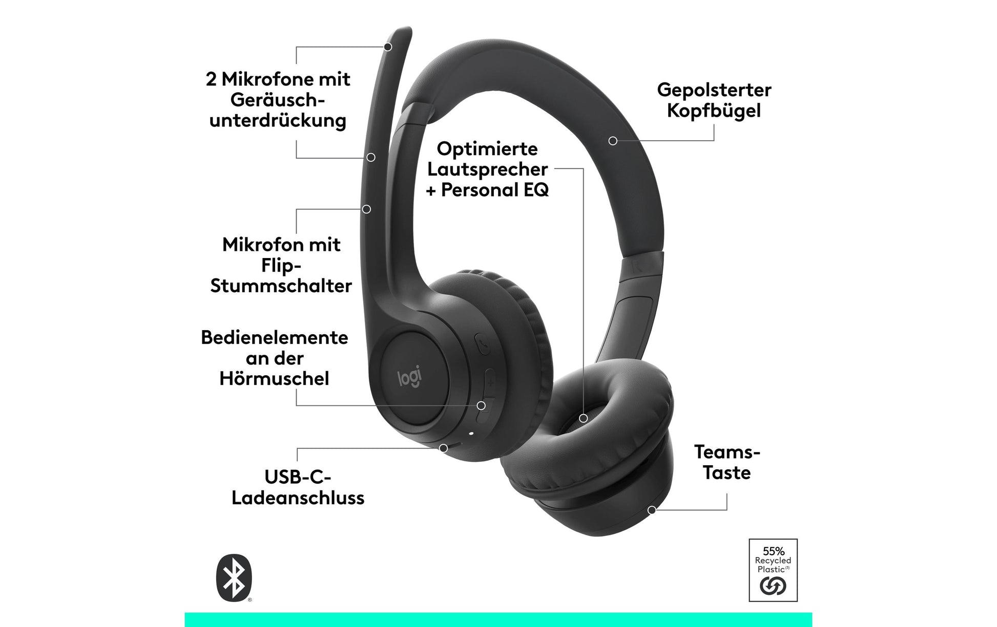Logitech Zone 305 – Headset – Bluetooth – Schwarz – für Microsoft Teams