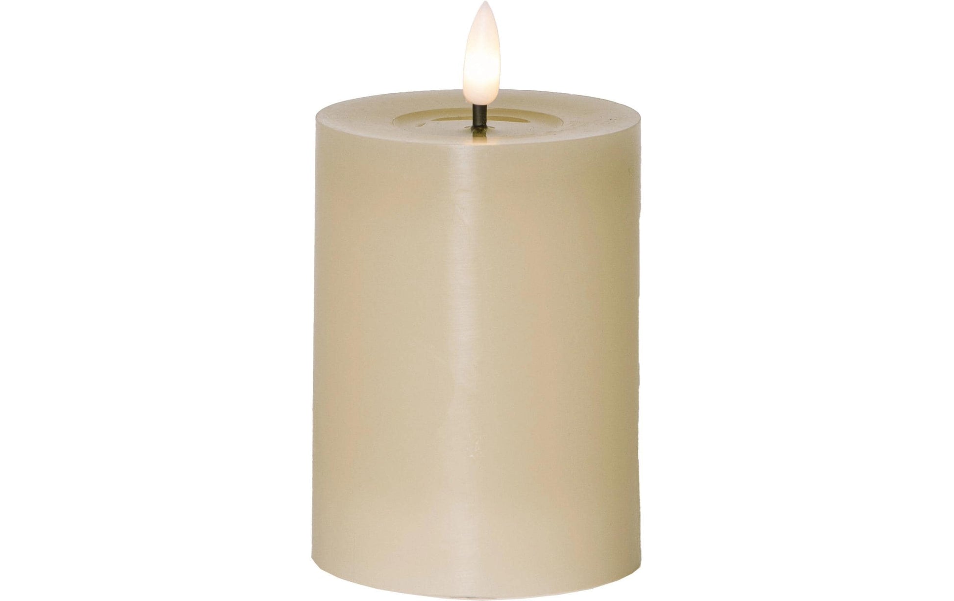 Star Trading LED-Säulenkerze – Ø 7,5 × 12,5 cm – Batteriebetrieb, Timer 6 Std. Ein/18 Std. Aus, Beige