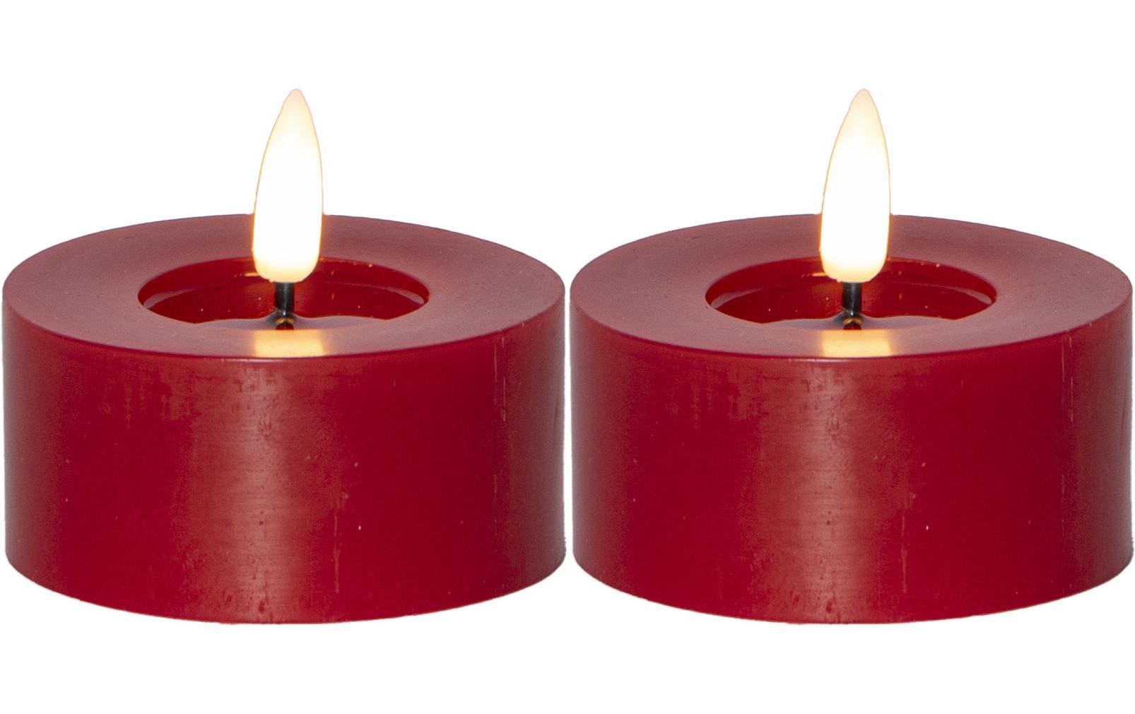 Star Trading LED-Teelicht – 2er Pack, Ø 7 × 5,5 cm, warmweiss, rot, Timer
