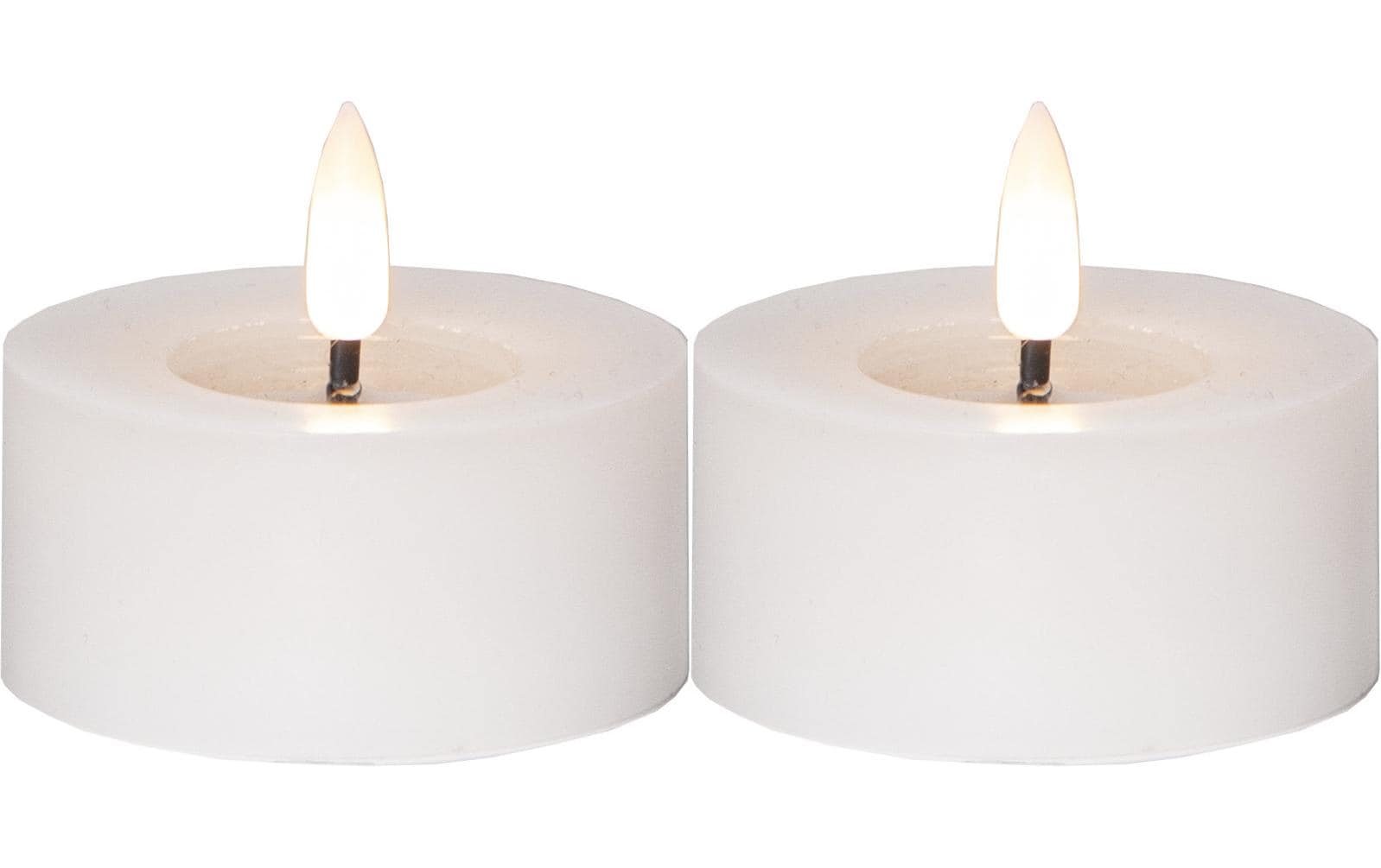Star Trading Teelicht – 2er Pack, Ø 7 × 5,5 cm, 0,01 W, Warmweiss, Batteriebetrieb, Timer, Weiss