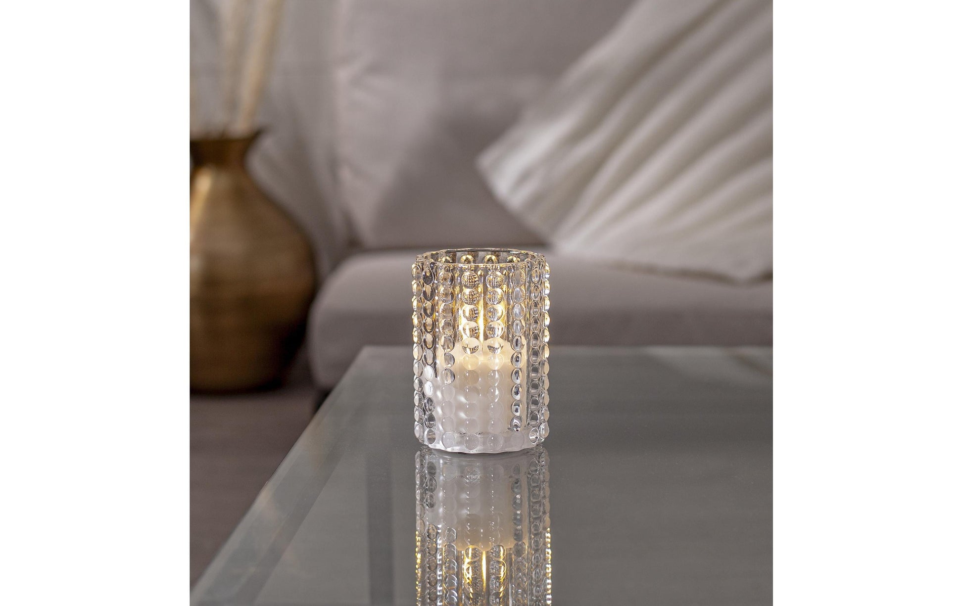 Star Trading LED-Kerze – Ø 9 × 13 cm – transparent, warmweiss, Timer