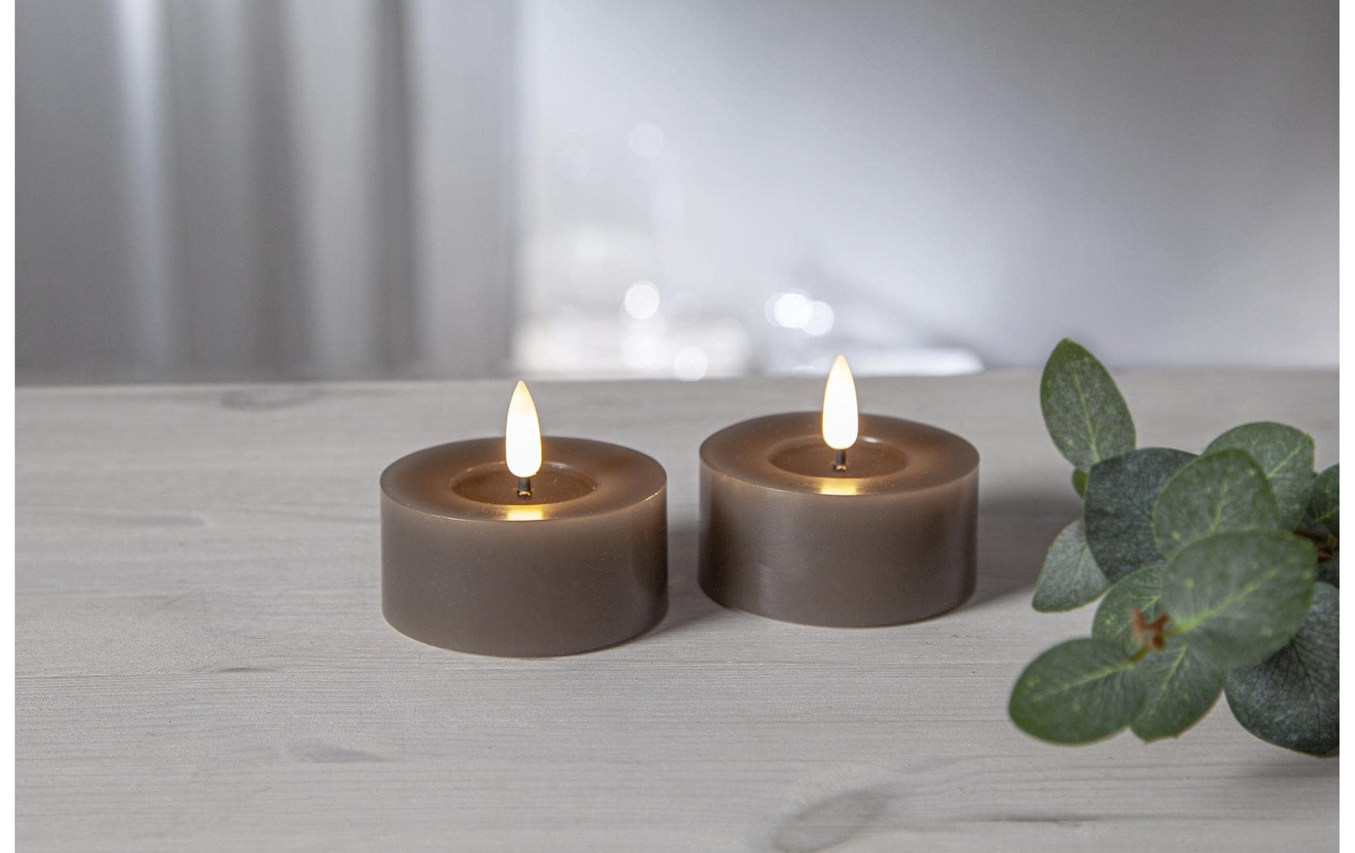 Star Trading LED-Teelicht – 2er Pack, Ø 7 × 5,5 cm, Warmweiss, Braun, Timer