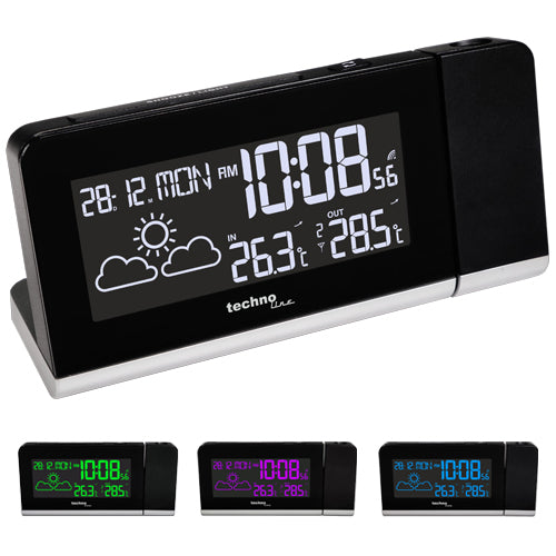 Technoline Projektionswecker – Funk, Thermometer, 16 × 7,2 × 4,8 cm, Schwarz