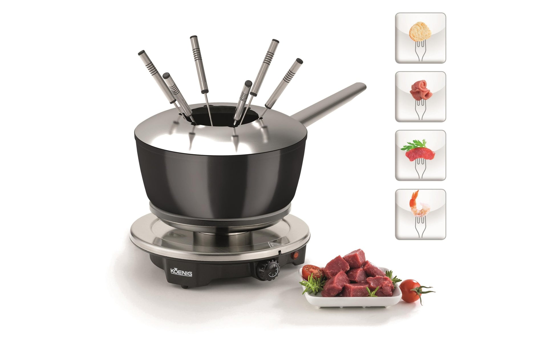 Koenig Fondue-Set One for all – Aluminium, 2 l, 6 Personen – schwarz/Edelstahl