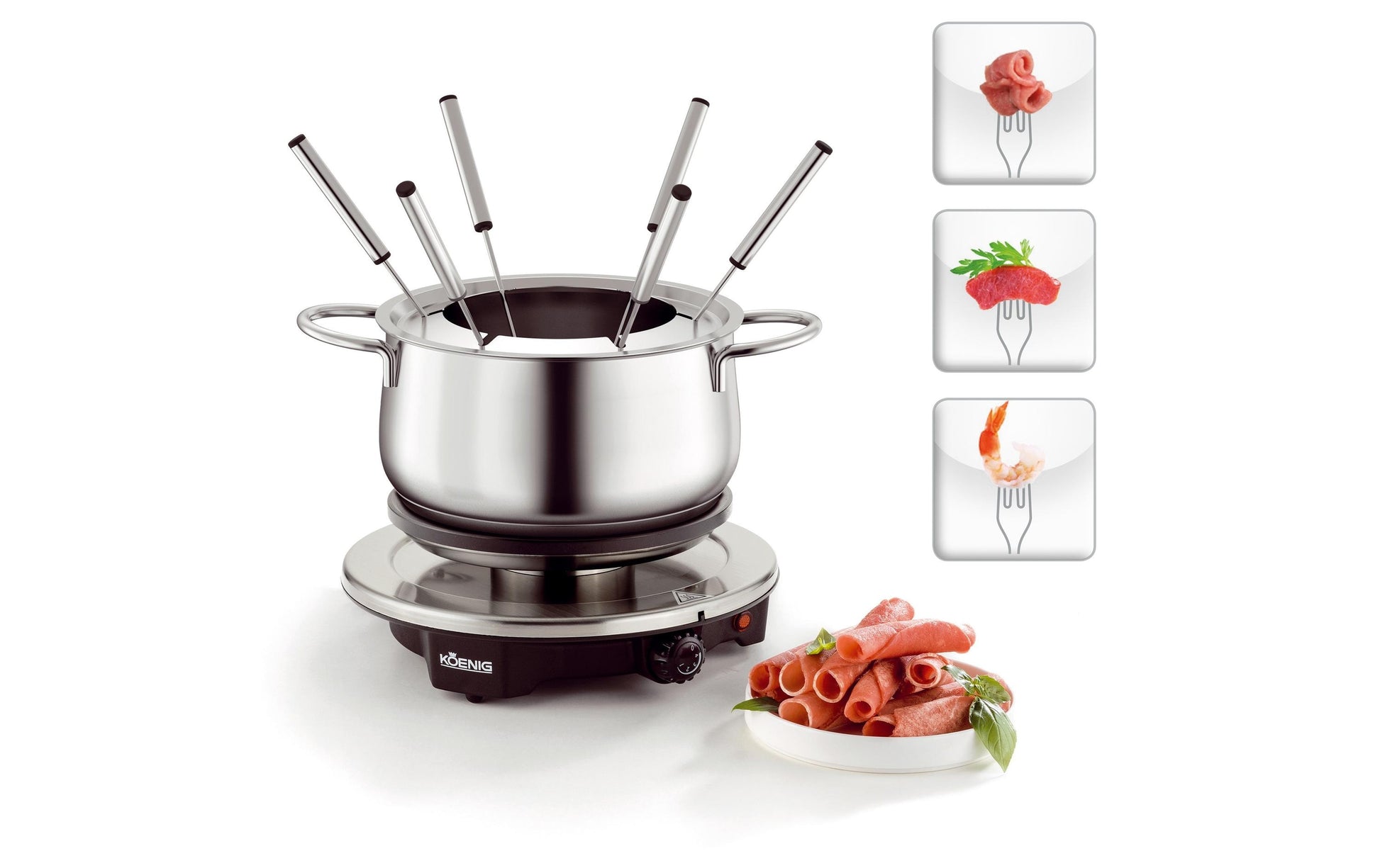 Koenig Fondue-Set B02238 – Edelstahl, 2 l, 6 Personen – elektrisch