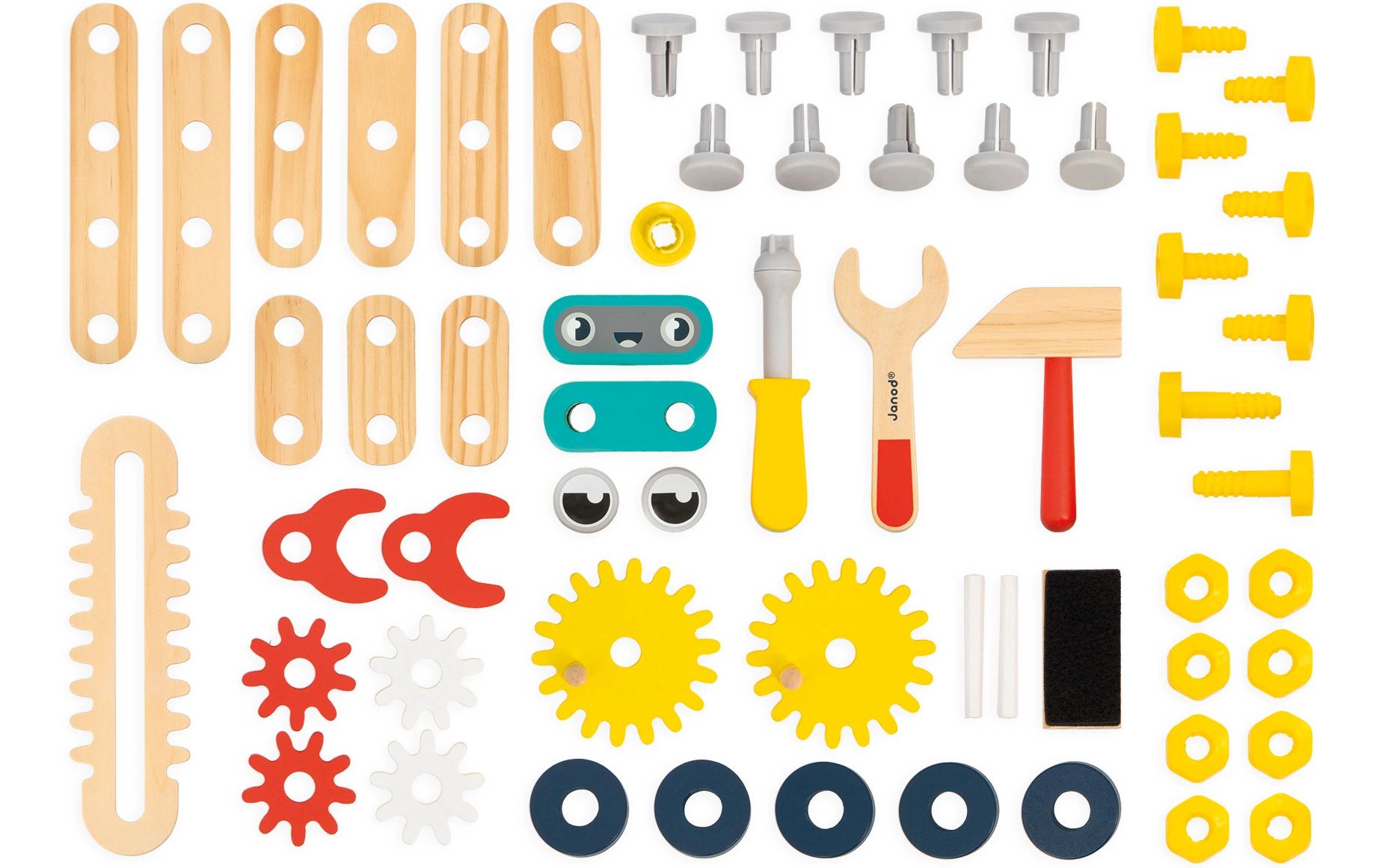 JANOD Brico'Kids Werkbank Roboter – 50-teilig – ab 3 Jahren – 48,0 × 79,0 × 31,5 cm – mehrfarbig – FSC