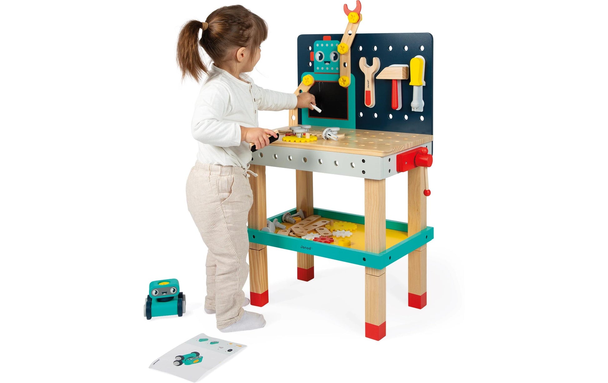 JANOD Brico'Kids Werkbank Roboter – 50-teilig – ab 3 Jahren – 48,0 × 79,0 × 31,5 cm – mehrfarbig – FSC