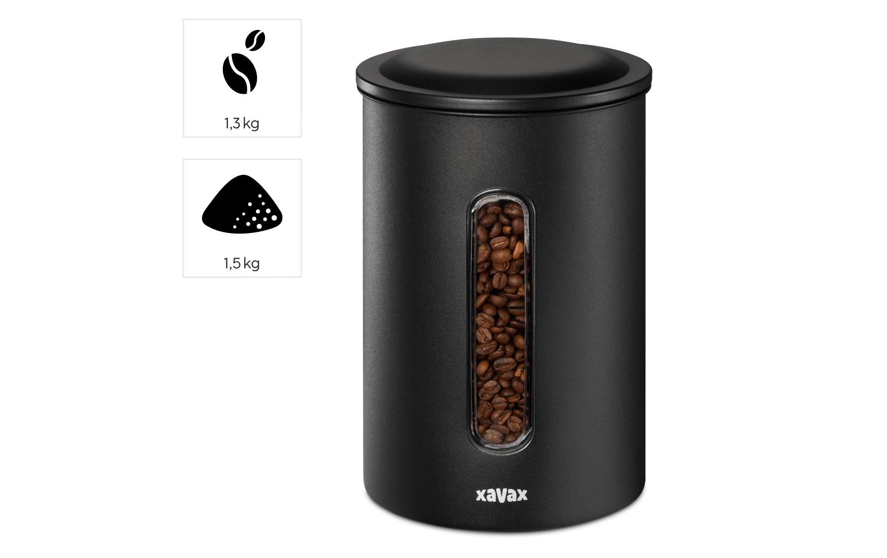 Xavax Vorratsdose 1,5 l, Ø 15 × 24,5 cm, Edelstahl, luftdicht, schwarz