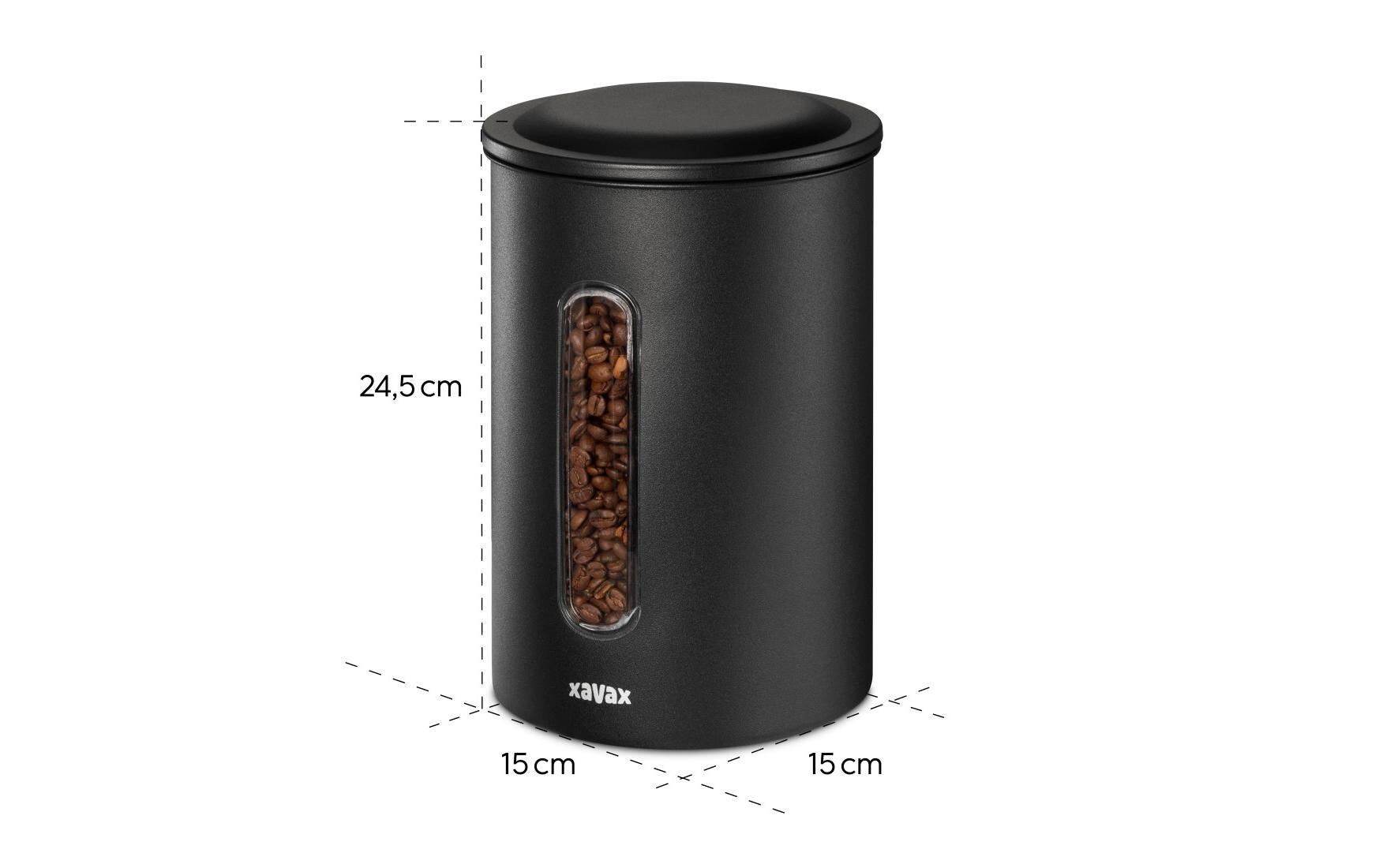 Xavax Vorratsdose 1,5 l, Ø 15 × 24,5 cm, Edelstahl, luftdicht, schwarz
