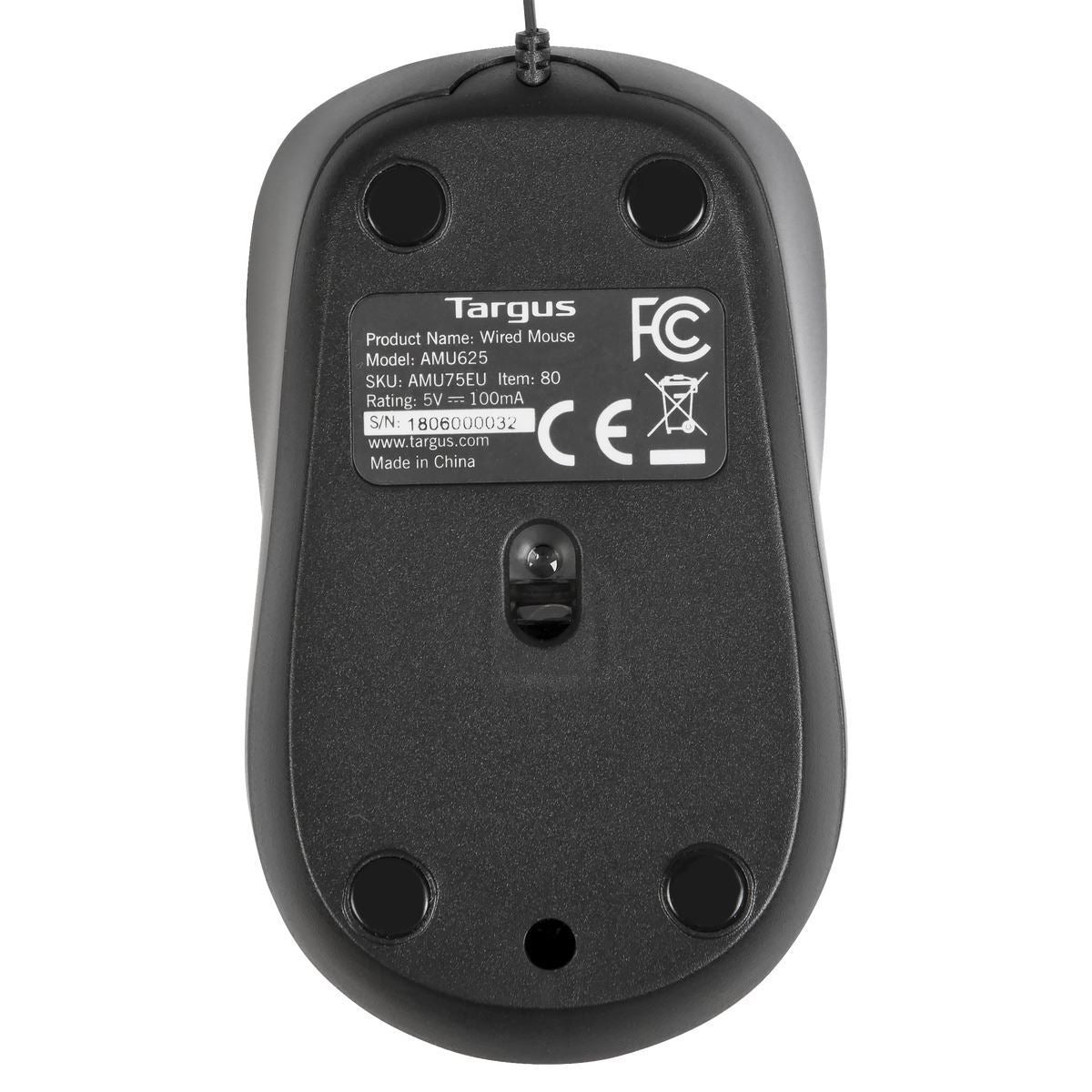 Targus Retraktierbare kabelgebundene Bluetrack Mobile Maus – kabelgebunden, aufrollbares Kabel, schwarz
