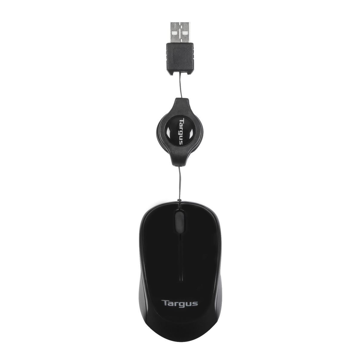 Targus Retraktierbare kabelgebundene Bluetrack Mobile Maus – kabelgebunden, aufrollbares Kabel, schwarz