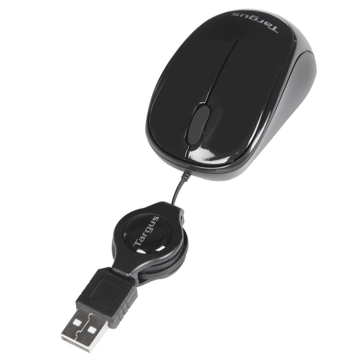 Targus Retraktierbare kabelgebundene Bluetrack Mobile Maus – kabelgebunden, aufrollbares Kabel, schwarz