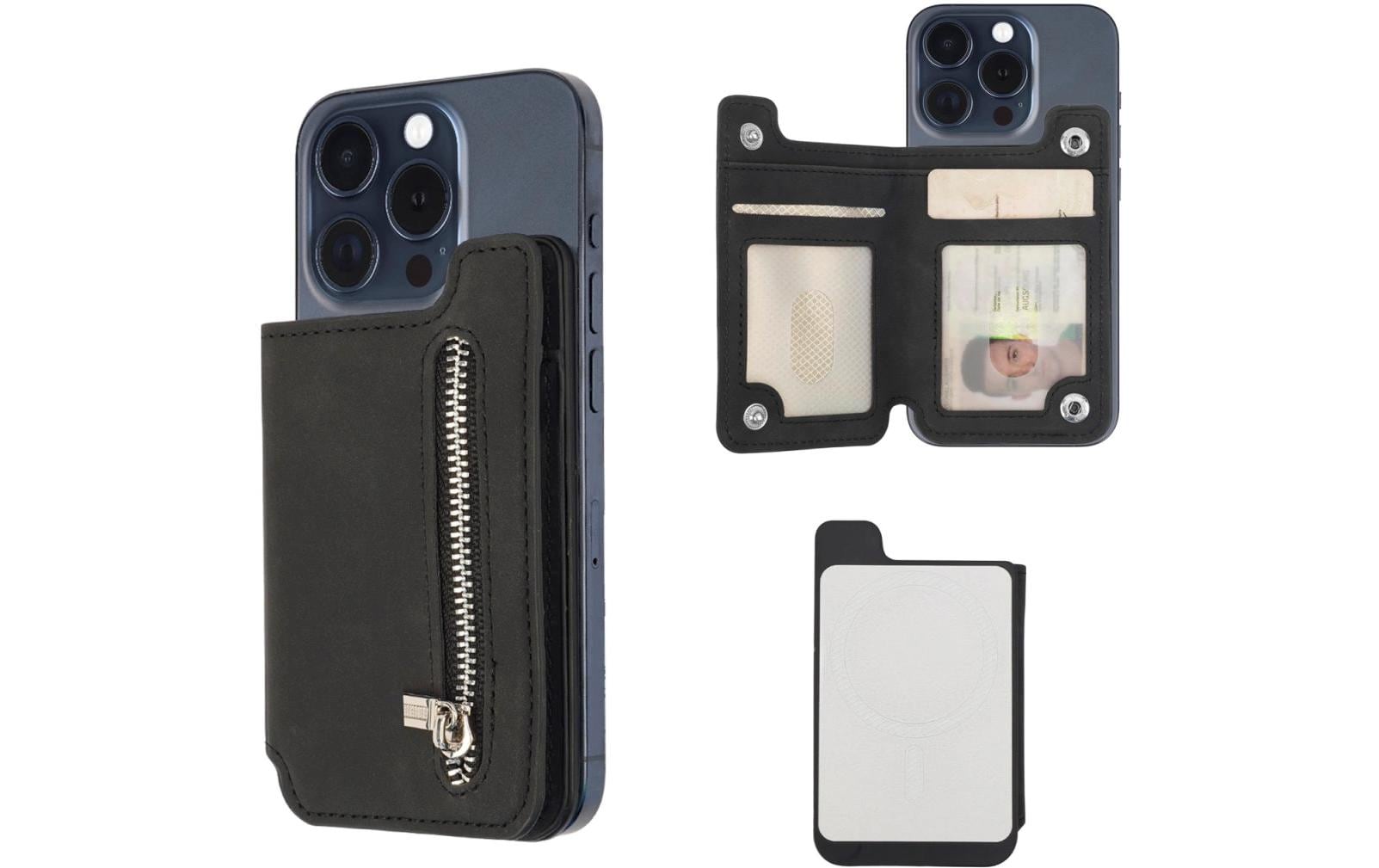 4smarts Geldbörsenhülle – für iPhone 16, iPhone 15, iPhone 14 und andere, 95 × 20 × 180 mm, Kunststoff, Schwarz